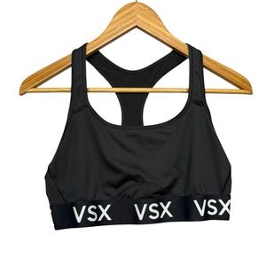 Victoria Secret Sport Womens Bra Large Black Racerback Logo Pullover Gym VSX